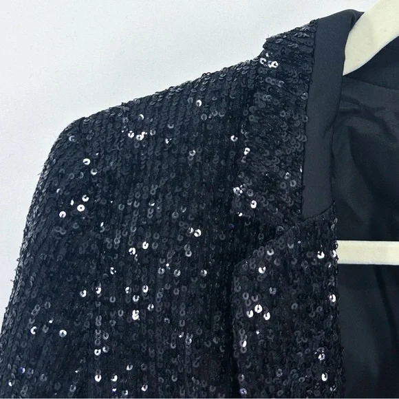 Banana Republic Black Sequin Blazer High Waisted Wide Leg Pants Set Size 6 Small